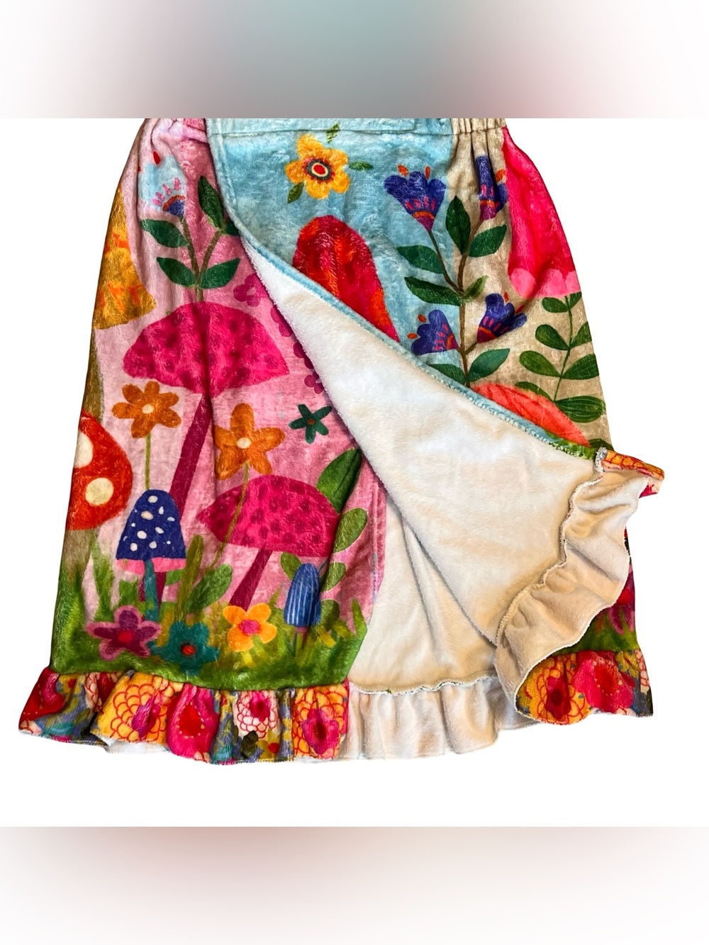 Natural Life Women’s Sz L/XL NWT Plush Towel Wrap Mushroom Print Ruffle - Picture 10 of 15